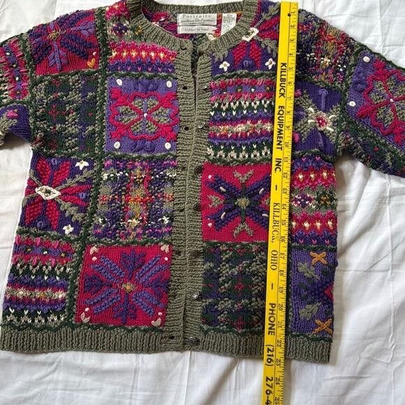 Vintage chunky knit cardigan sweater womens size colorblock 90’s y2k petite medi - Picture 9 of 10